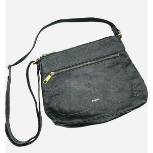 Fossil Tessa Crossbody Bag, Black Leather, Gold Hardware, Med